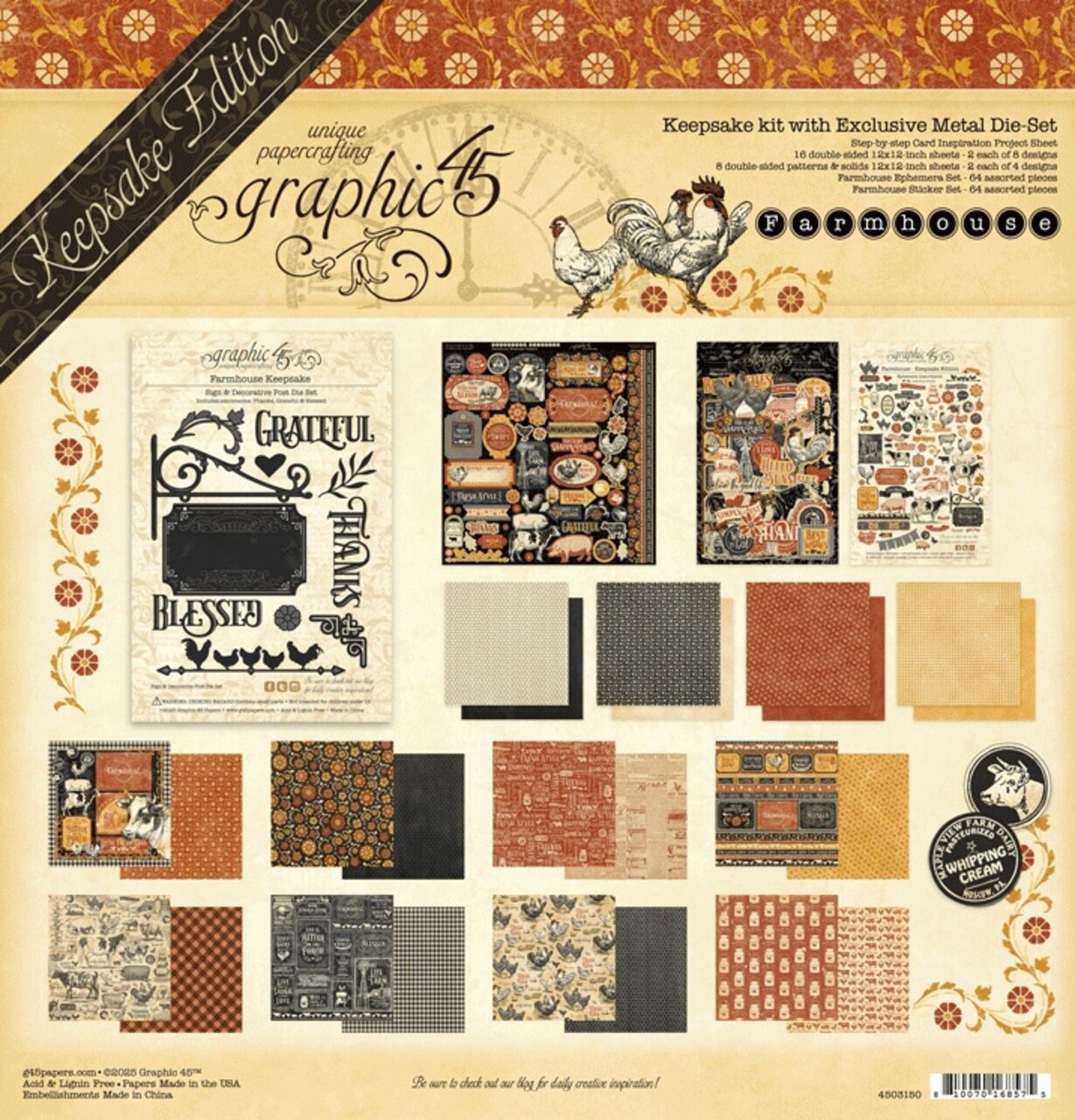 Graphic 45 Keepsake Kit With Exclusive Metal Die Set-Farmhouse